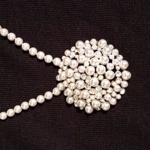White Pearl and Crystal Pendant 20"